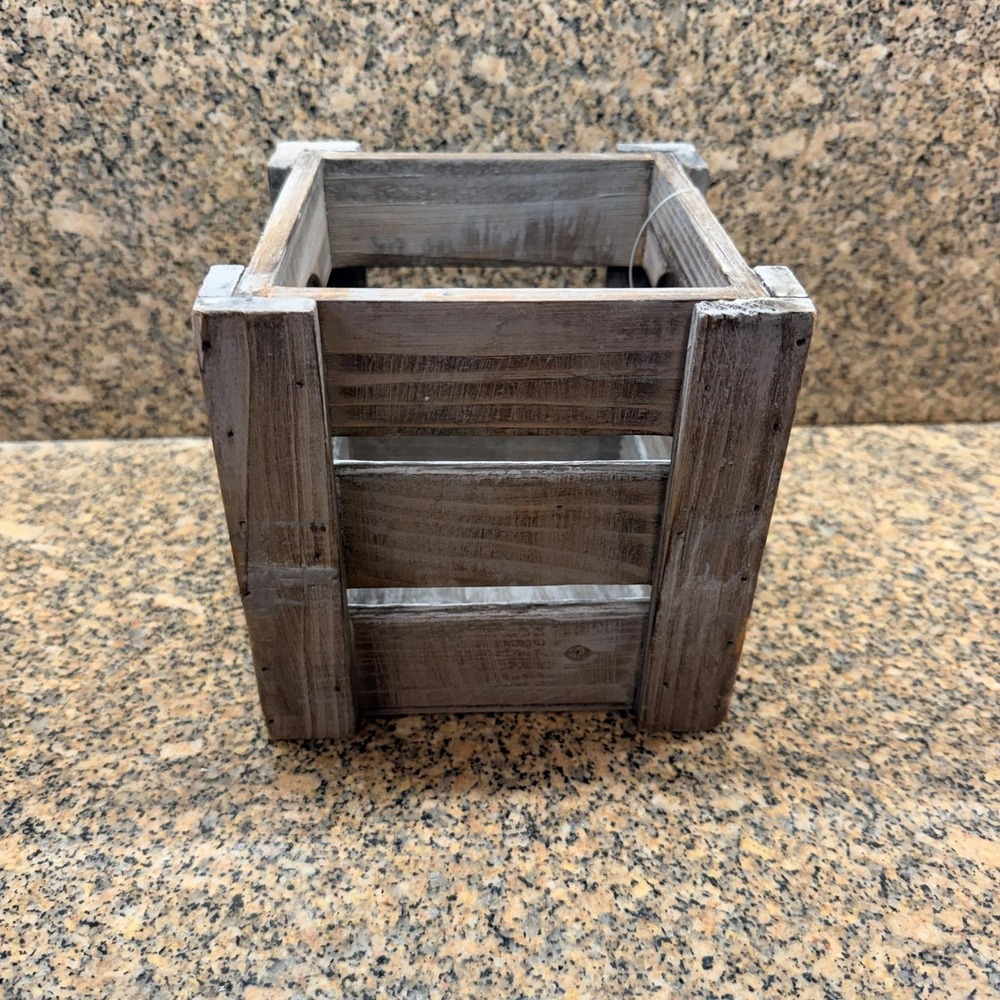 Rustic Brown Wood Square Decorative Storage Box SM Crate Planter Holder Cottage